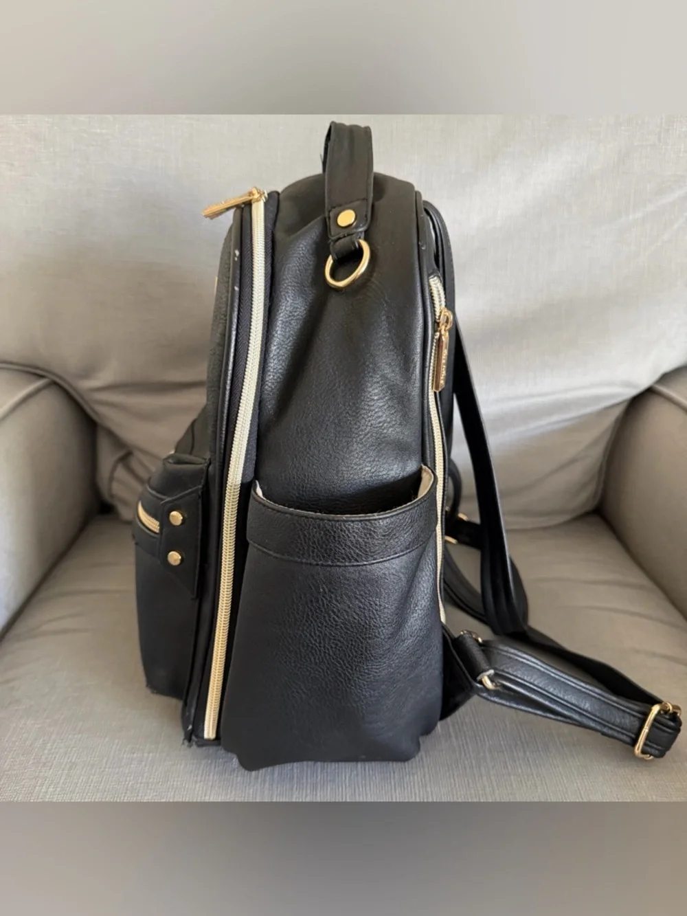 Itzy Ritzy Mini Black Faux Leather diaper Backpack